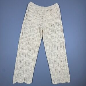 line and dot Cream Crochet Wide Leg Palazzo Pants‎ Boho Resortwear Size L